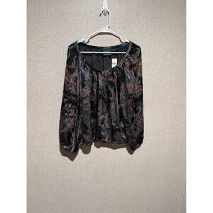 Anthropologie Maeve Black Multicolor Blouse‎ Top Size M Long Sleeve New